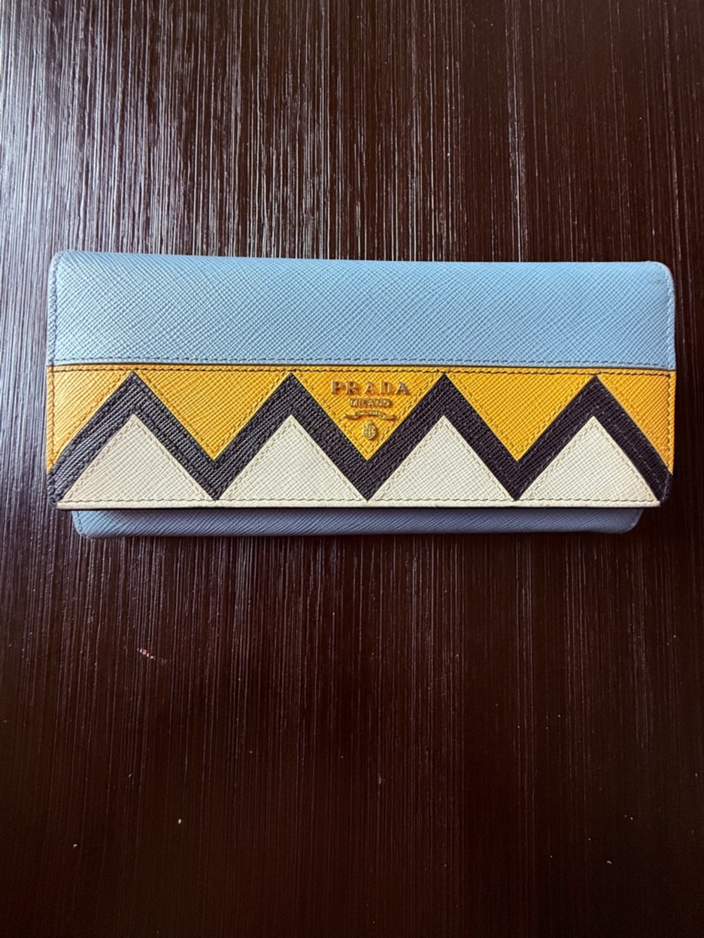 Prada Saffiano Leather Wallet Chevron Design With Box And Authenticity Card